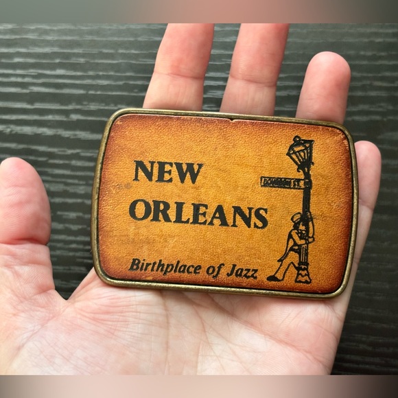 Rare Vintage New Orleans ‘Birthplace of Jazz’ Leather/Metal Belt Buckle - Picture 4 of 4